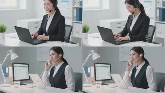 女性白领办公室电话办公高清在线视频素材下载