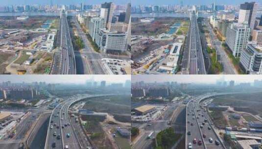 上海卢浦大桥航拍南北高架路浦东新区车流城高清在线视频素材下载