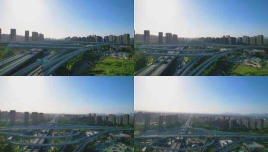 杭州钱塘快速路立交桥汽车车辆车流视频素材高清在线视频素材下载