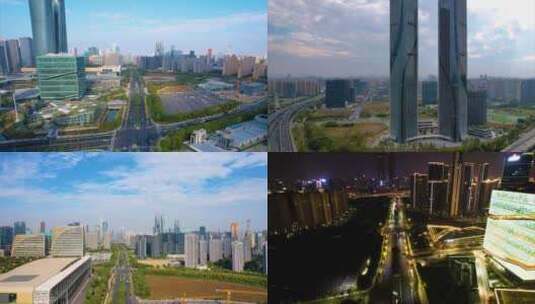 杭州滨江奥体中心杭州之门车流延时高清在线视频素材下载