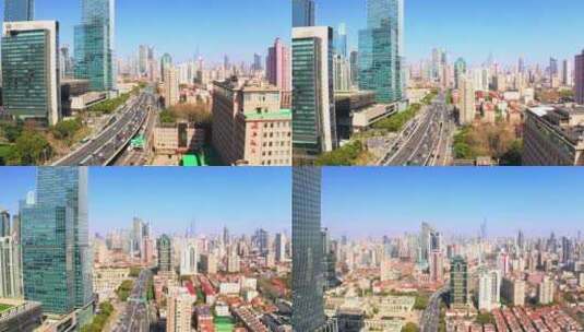 航拍上海闹市街区延安路南京路高清在线视频素材下载