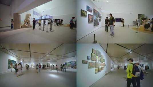 美术馆参观艺术展的人群高清在线视频素材下载