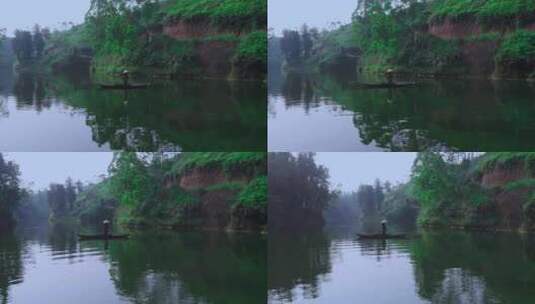 4K高清实拍渔夫打鱼划船划桨高清在线视频素材下载