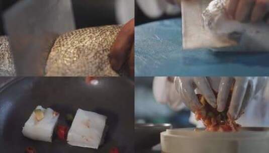 鳕鱼鱼肉制作 手工鱼肉丸 鳕鱼切片鱼片高清在线视频素材下载