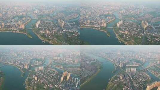 高空鸟瞰衡阳市湘江与蒸水两江交汇城市航拍高清在线视频素材下载