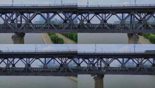 湖北武汉长江大桥大气震撼航拍高清在线视频素材下载