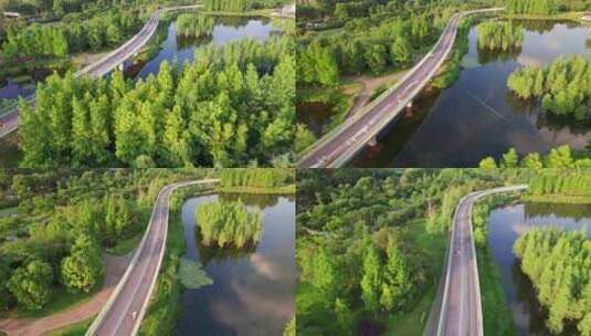 成都白鹭湾湿地公园和城市绿道白昼航拍实时高清在线视频素材下载