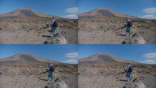 女人，徒步旅行，泰德，火山高清在线视频素材下载