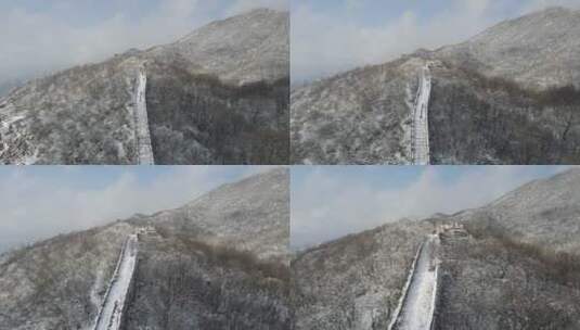 航拍 雪后的慕田峪长城高清在线视频素材下载
