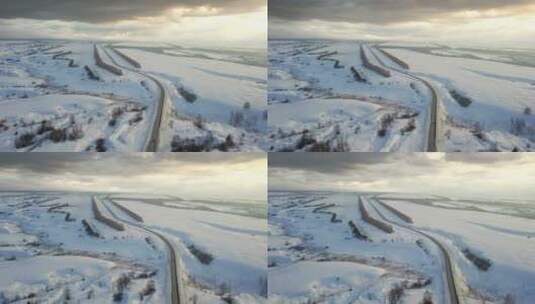 冬季乡村小路航拍高清在线视频素材下载