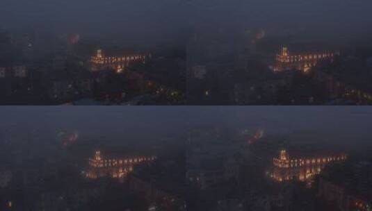 雾蒙蒙的夜晚城市上空高清在线视频素材下载
