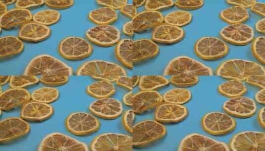 4K蓝底柠檬片柠檬干干柠檬水果高清在线视频素材下载