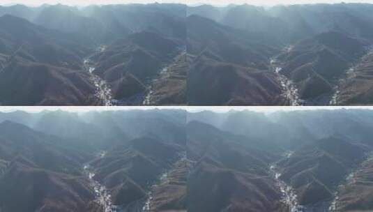 航拍伏牛山山脉地质公园沟壑峰峦乡村振兴高清在线视频素材下载