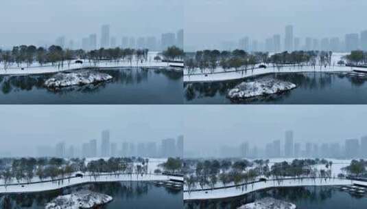 航拍银装素裹城市雪景长沙雪景高清在线视频素材下载