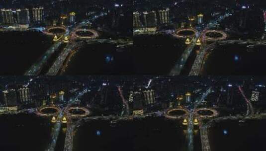 4K哈尔滨松花江公路大桥夜景航拍高清在线视频素材下载