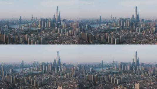 上海外滩夕阳推镜头航拍大城市高清在线视频素材下载