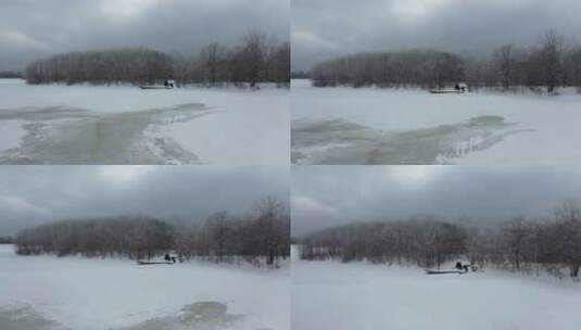 航拍湖北神农架大九湖冬季冰雪风光雪景高清在线视频素材下载