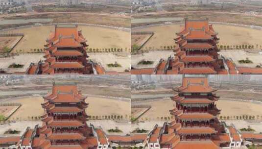湖南湘潭万楼历史文化古建筑地标建筑航拍高清在线视频素材下载