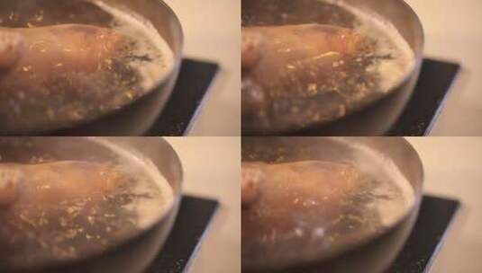 不粘锅炖肉肘子焯水高清在线视频素材下载