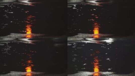 路面溅起水花雨滴红绿灯倒影慢镜头高清在线视频素材下载
