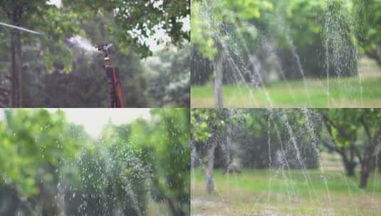 夏天公园草坪水龙头喷水灌溉高清在线视频素材下载
