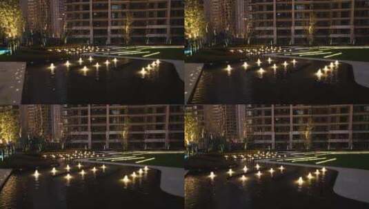 灯光喷泉-高档小区景观绿化高清在线视频素材下载