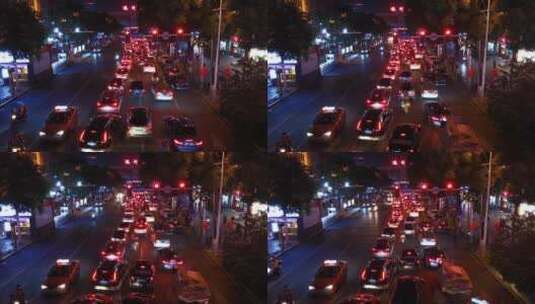 实拍城市夜晚拥堵交通高清在线视频素材下载