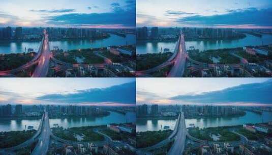 衡阳湘江大桥航拍延时摄影高清在线视频素材下载