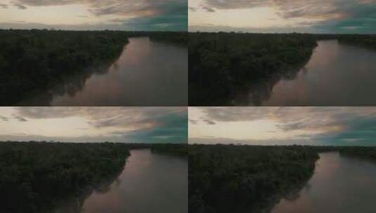 河流与茂密森林的航拍高清在线视频素材下载