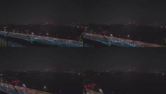 钱塘复兴大桥航拍江边夜景高清在线视频素材下载