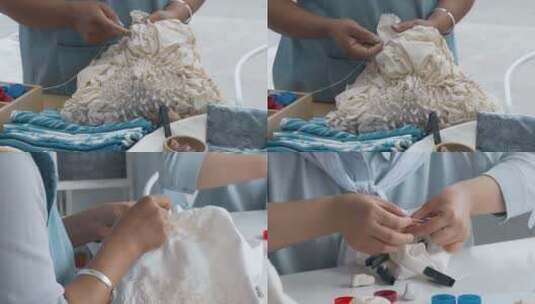 女子蜡染刺绣缝补视频高清在线视频素材下载