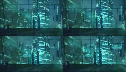 科技赛博朋克城市握手玻璃高清在线视频素材下载