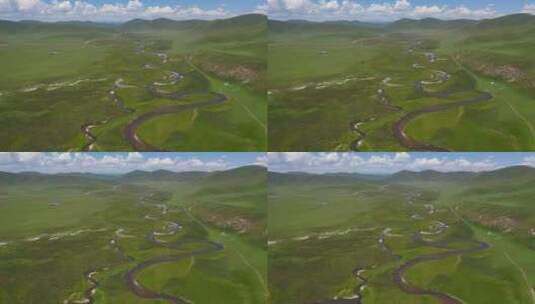 甘肃甘南州玛曲草原湿地自然风光航拍高清在线视频素材下载