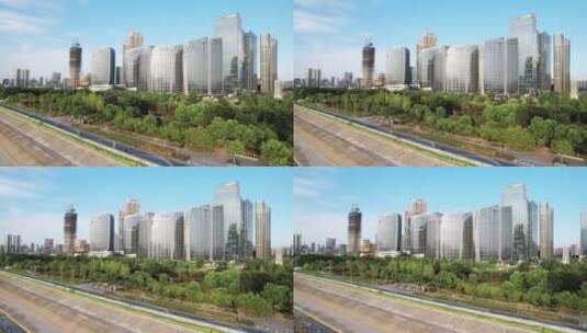 杭州奥体中心现代建筑群航拍高清在线视频素材下载
