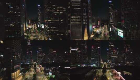 深圳市福华路低空航拍夜景4k高清在线视频素材下载