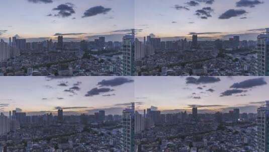 广州城市建筑群日转夜景灯光延时拍摄高清在线视频素材下载