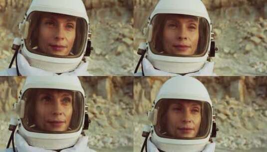 一名女宇航员在未知星球上行走高清在线视频素材下载