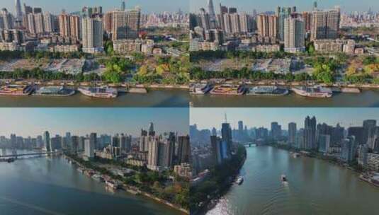 视频合集航拍广州大沙头码头广州日夜游船高清在线视频素材下载