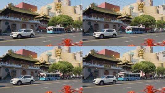 上海静安寺·百年公交·驶过瞬间4K高清在线视频素材下载