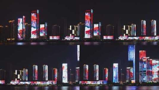 长沙河西岳麓区湘江城市夜景高清在线视频素材下载