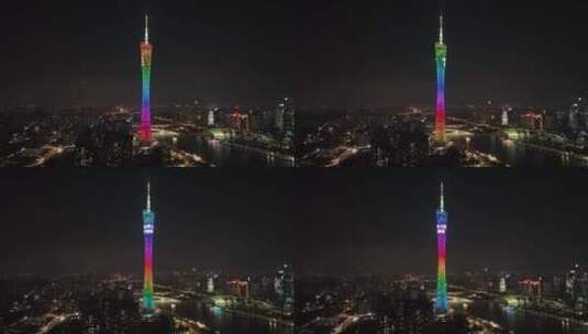 广州地标广州塔夜景航拍高清在线视频素材下载