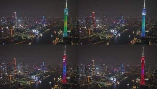 航拍广州珠江两岸夜景高清在线视频素材下载