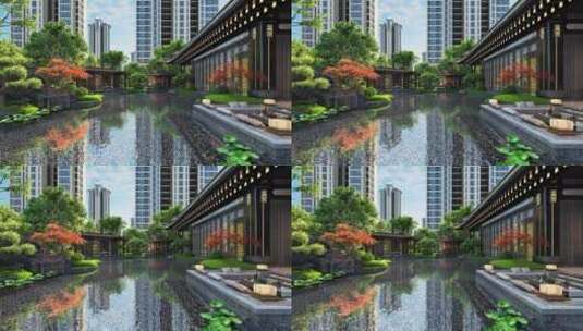 高端新中式园林建筑三维镜头高清在线视频素材下载