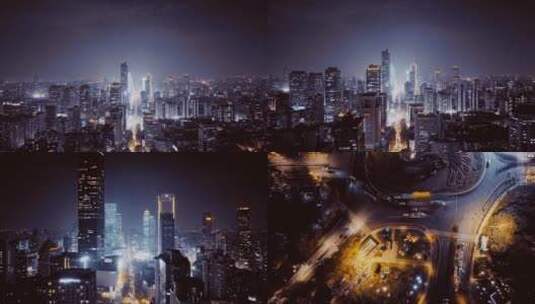 南京新街口夜景航拍合集高清在线视频素材下载