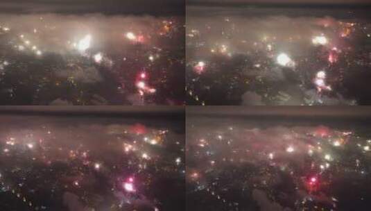 县城市烟花秀夜背景素材春节新年除夕夜航拍高清在线视频素材下载