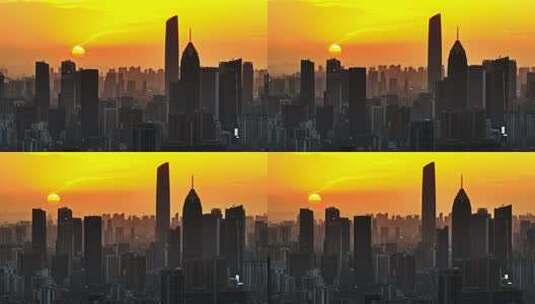 武汉汉口江滩高楼日落剪影高清在线视频素材下载