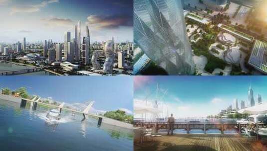 未来城市 异形建筑 科技生态 亲水滨河高清在线视频素材下载