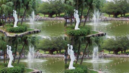 公园内白色雕像高清在线视频素材下载