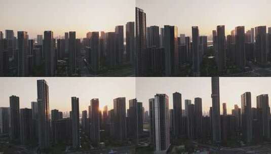 杭州亚运会亚运村夕阳航拍高清在线视频素材下载