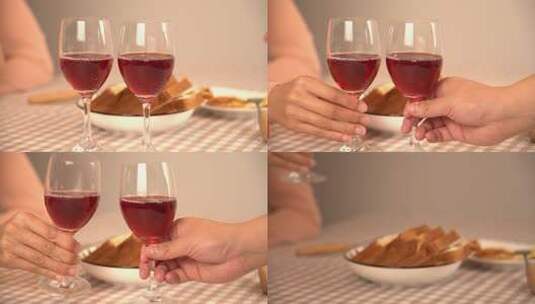 4K西式早餐红酒碰杯实拍视频高清在线视频素材下载